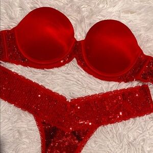PINK Victoria’s Secret Rare Red Sequin Lingerie Set